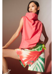 Techno Poplin Coral Funnel Neck Top