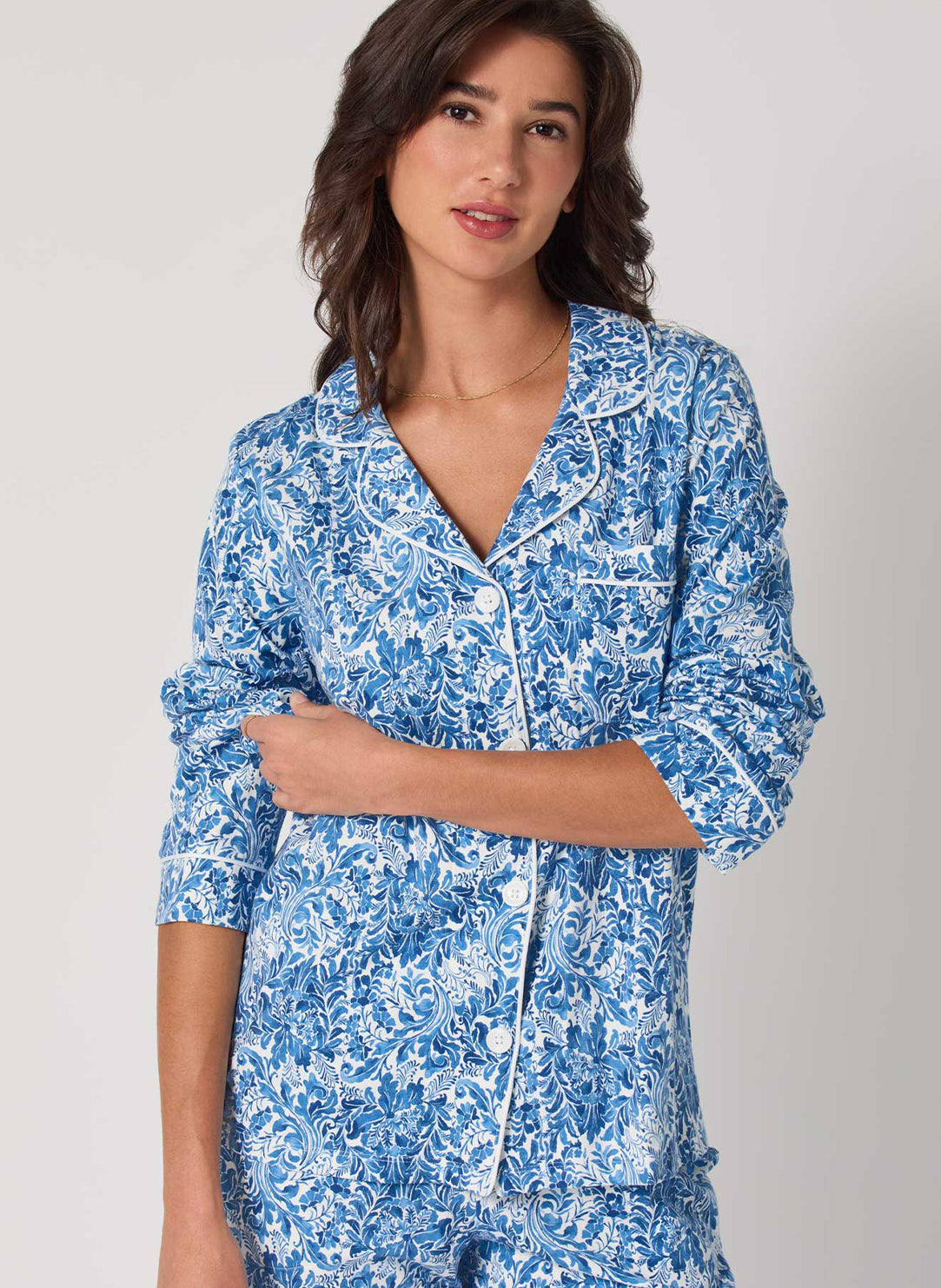 Dreamy Damask Blue Long Pajama Set