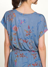 Bodhi Flower Blue Tatum Short Sleeve Top