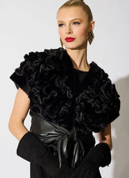Vegan Luxe Lambskin Black Faux Fur Wrapped Vest