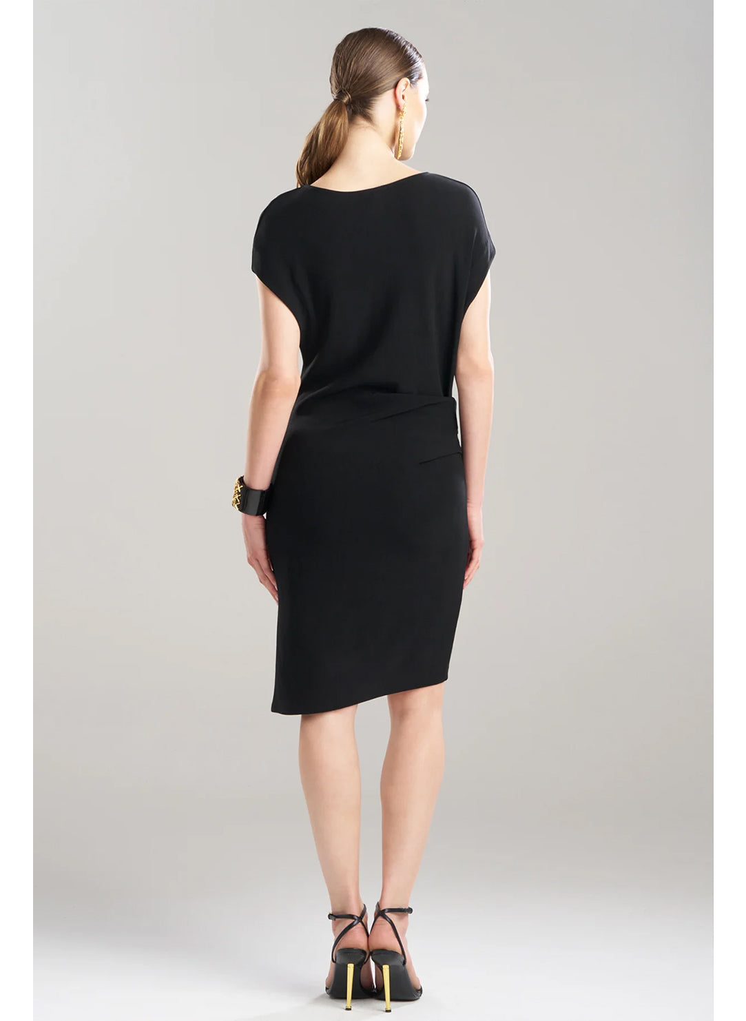 Stretch Crepe Black Asymmetric Draped Dress