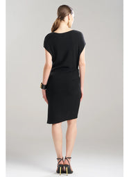 Stretch Crepe Black Asymmetric Draped Dress