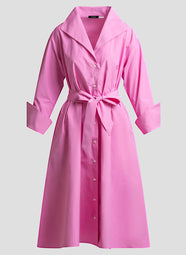 Solid Tech Cotton Taffeta Fresh Pink Shirt Dress
