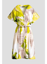 Orchid Cotton Poplin Chartreuse Pleat Release Button Dress