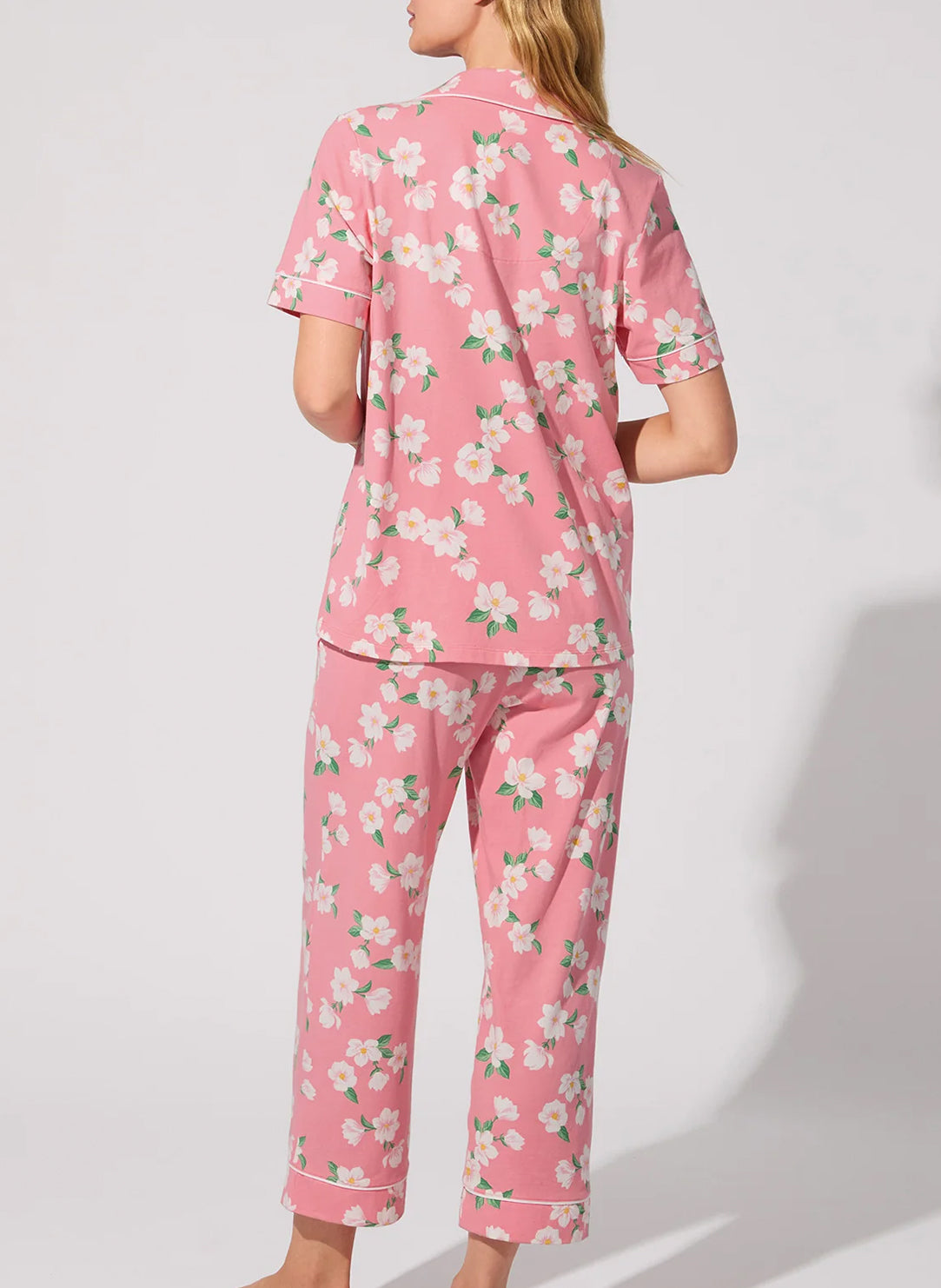 Pink Magnolias Pink Short Sleeve Cropped PJ Set