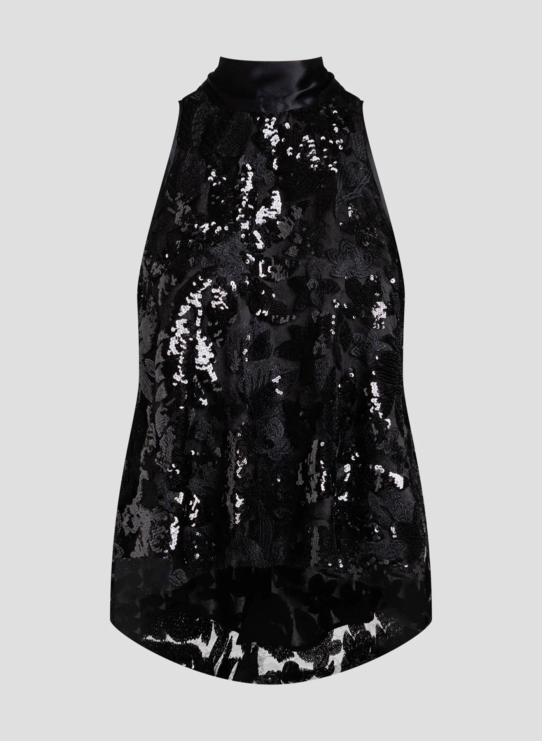 Floral Sequin Lace Black Halter Scarf Top