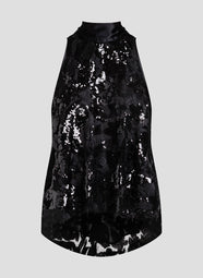 Floral Sequin Lace Black Halter Scarf Top