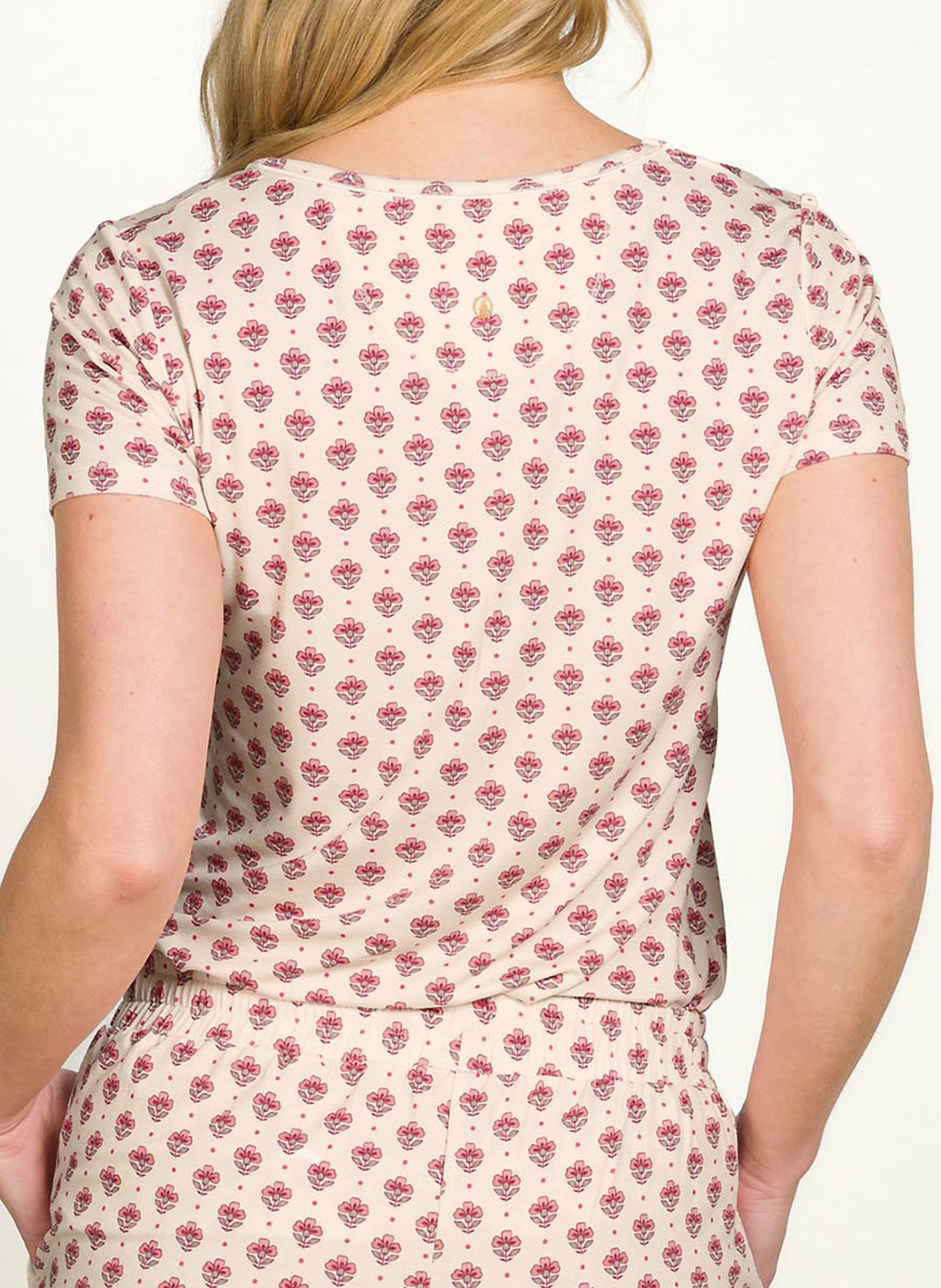 Jaipur Flower White Pink Toy Short Sleeve Top