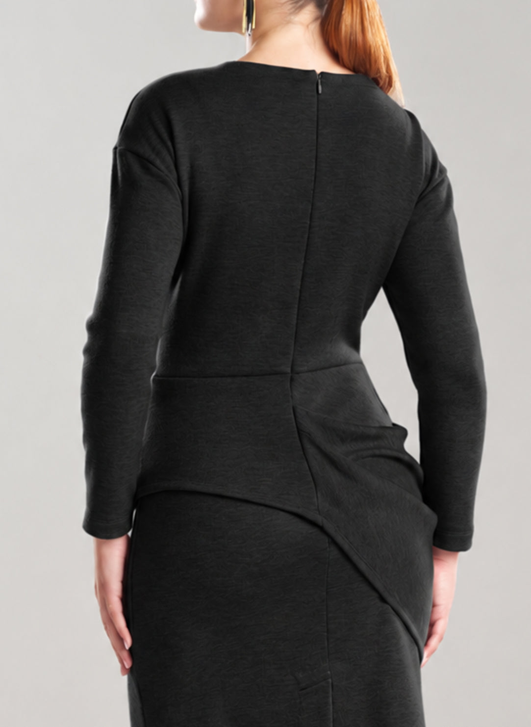Double Knit Black Long Sleeve Draped Top