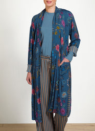 Coco Flower Blue Nisha Kimono Short Robe
