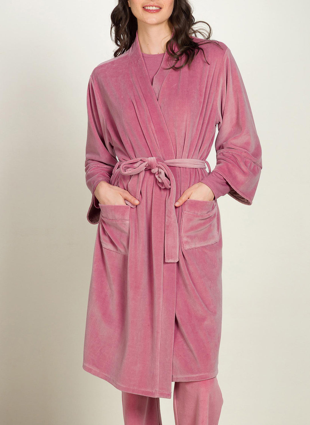 Velvet Pink Naomi Kimono Short Robe