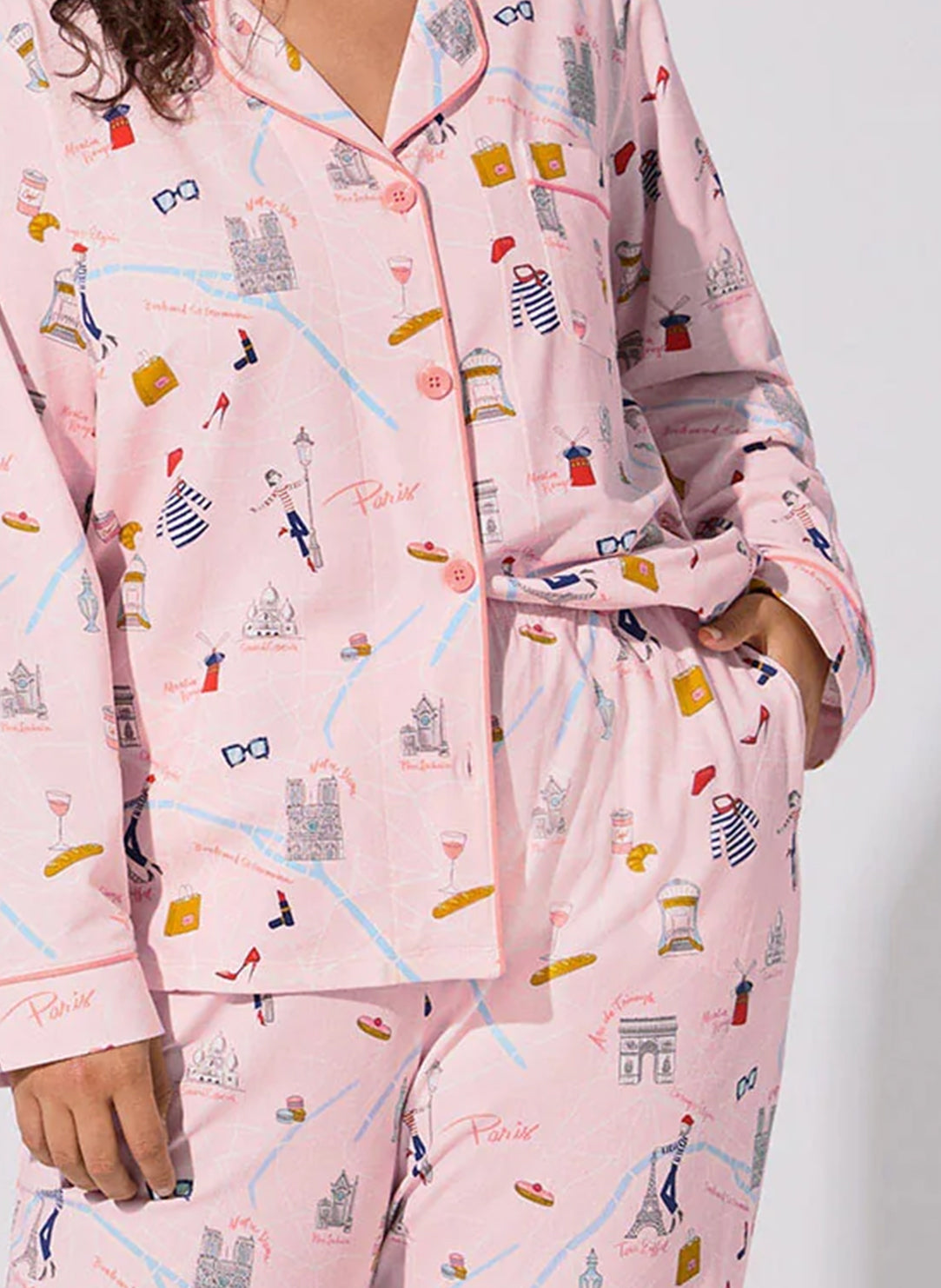 48 Hrs In Paris Pink Long Pajama Set