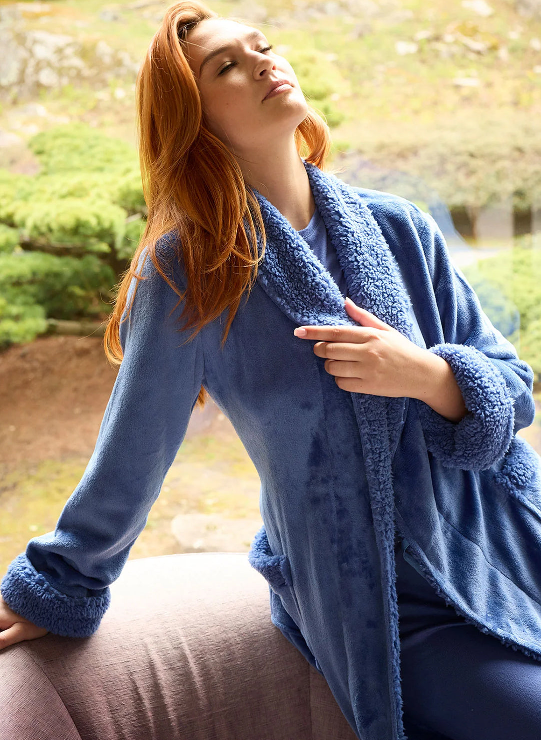 Plush Sherpa Blue Frost Long Robe