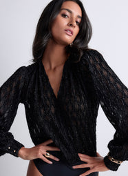 Les Bodys By Aubade Black Long Sleeve Graphic Bodysuit