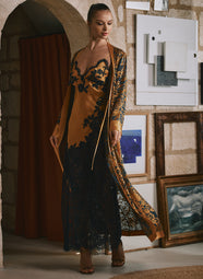 Dahlia Mousseline Dore Print Burnout Long Robe