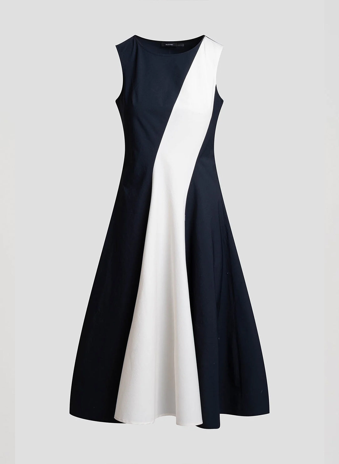 Color Blocked Tech Cotton Taffeta Black/White Asymetric Seam Dress