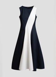 Color Blocked Tech Cotton Taffeta Black/White Asymetric Seam Dress