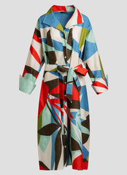 Abstract Palm Cotton Poplin Multi Button Down Shirt Dress