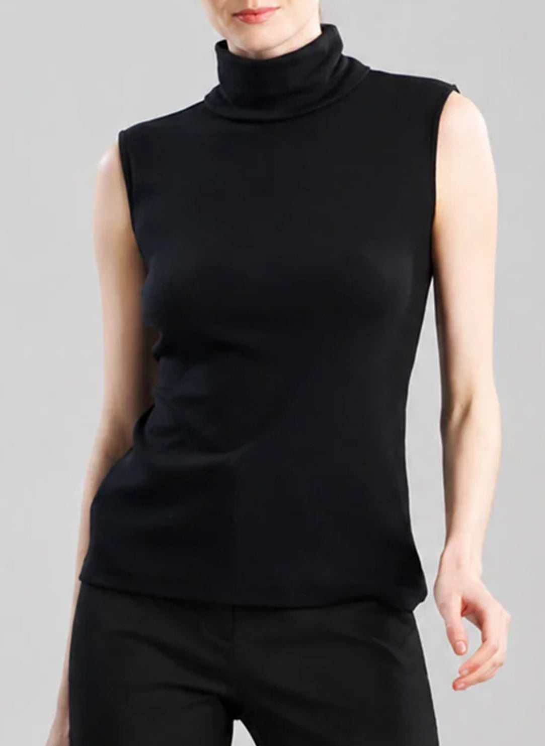 Layering Jersey Black Sleeveless Turtleneck Top