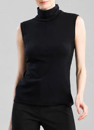 Layering Jersey Black Sleeveless Turtleneck Top