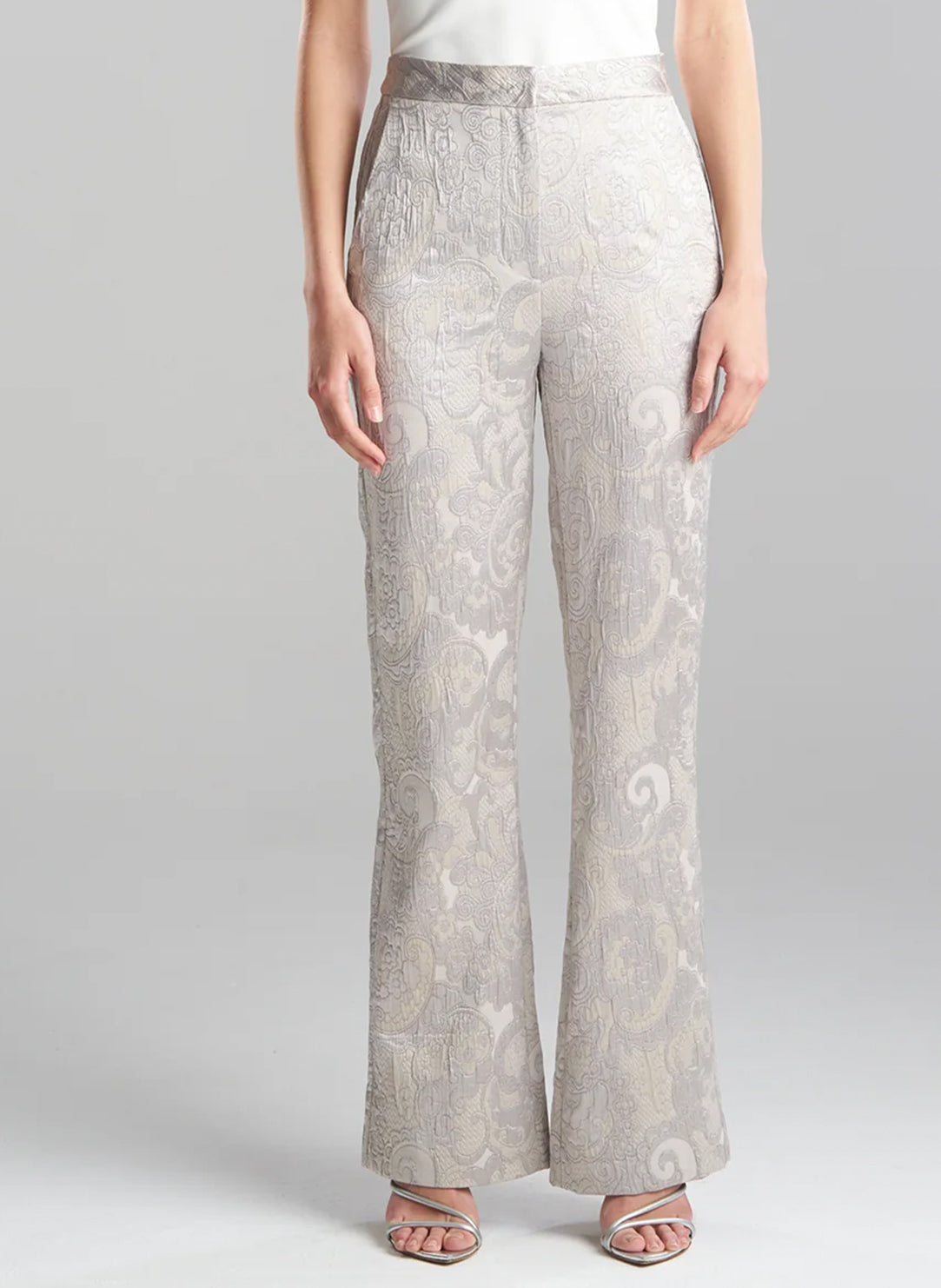 Metallic Swirl Jacquard Pearl Size Zip Pant