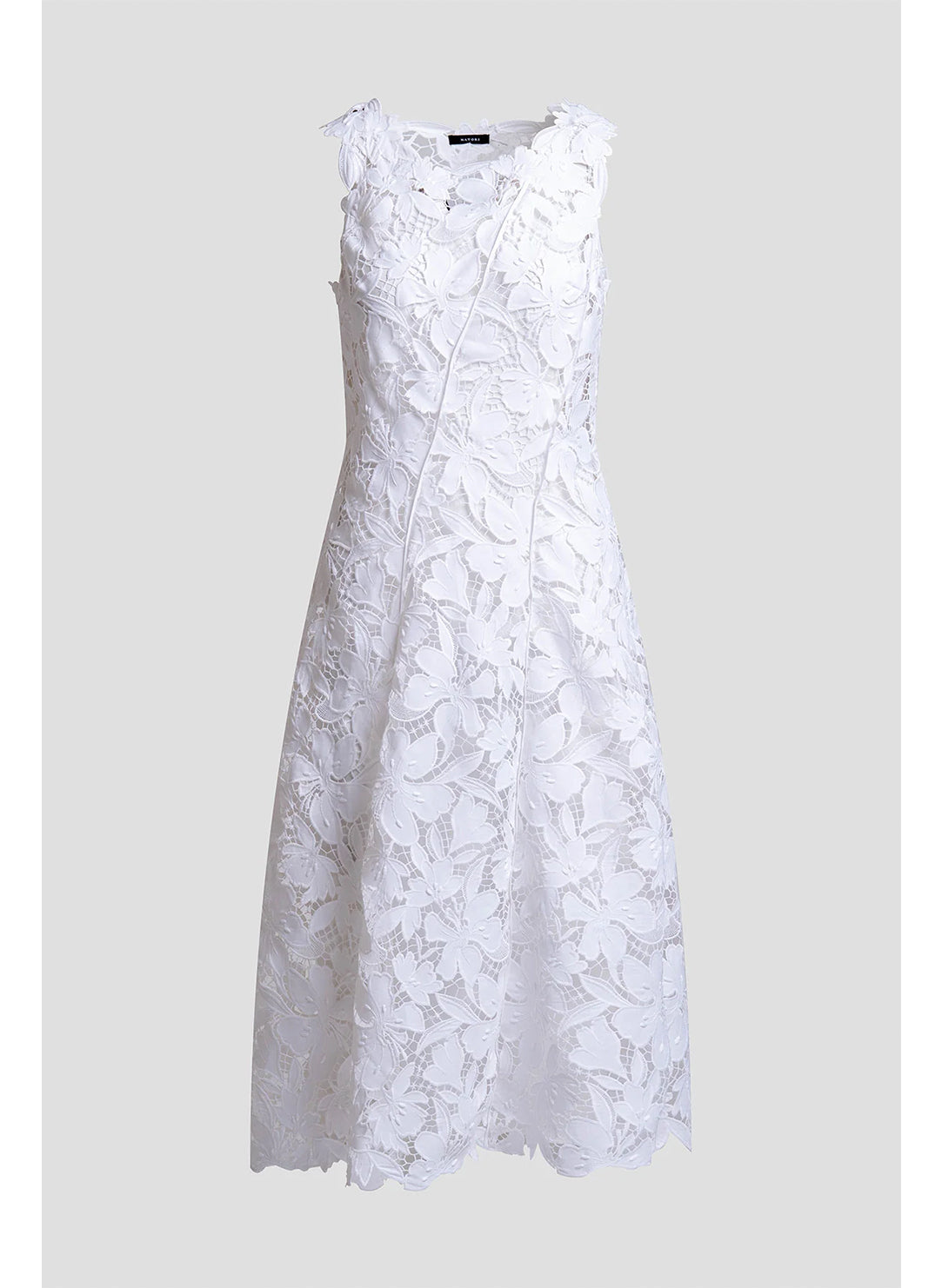 Peony Floral Lace White Asymmetric Seam Dress