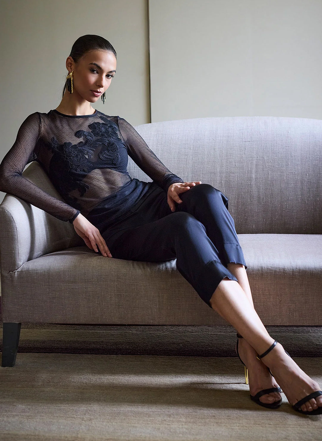 Mesh Black Lace Applique Top