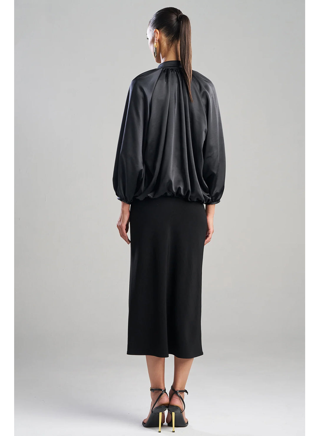 Luxe Satin Black Poet Blouse