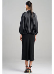 Luxe Satin Black Poet Blouse