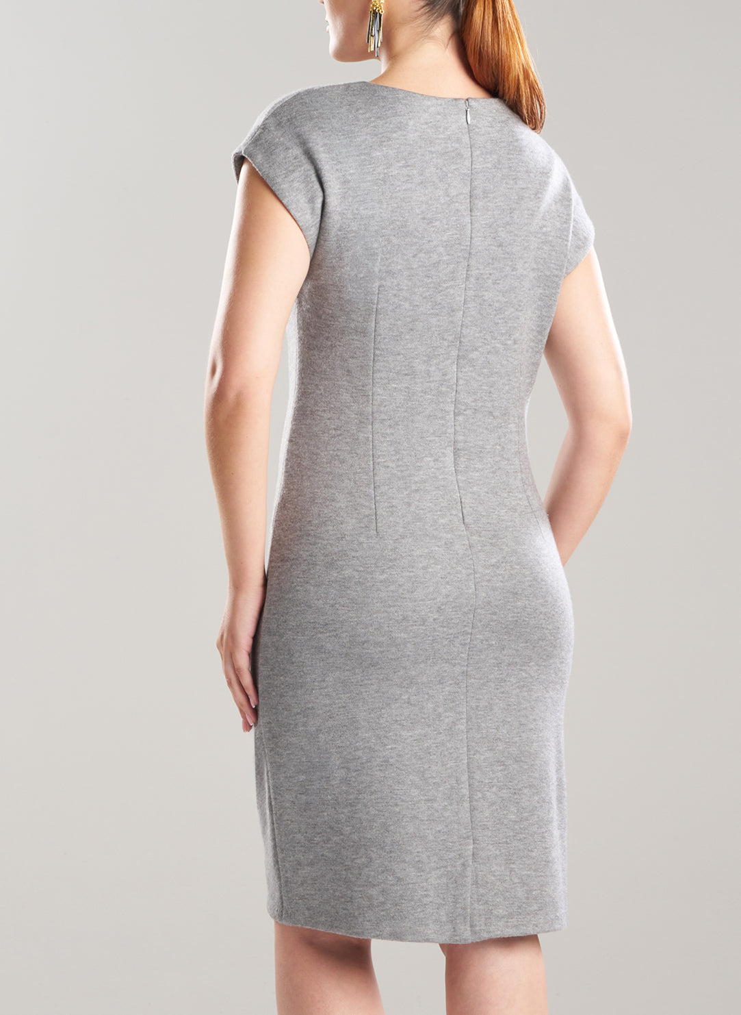 Double Knit Heather Grey Draped Neck Cap Sleeve Dress