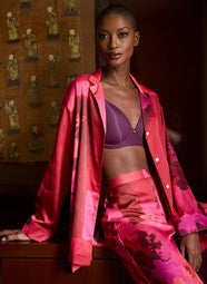 Coromandel Printed Stretch Satin Magenta Notch PJ Set