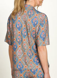 Ornamento Blue Flora Short Sleeve Top