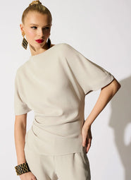 Stretch Crepe Pearl Asymmetric Draped Top