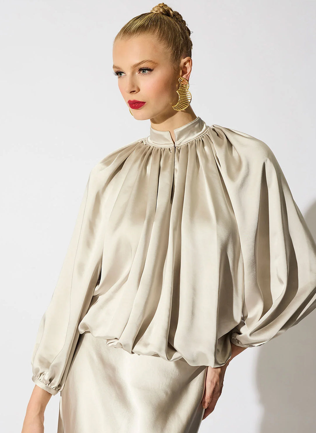 Luxe Satin Pearl Poet Blouse
