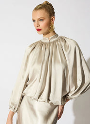Luxe Satin Pearl Poet Blouse