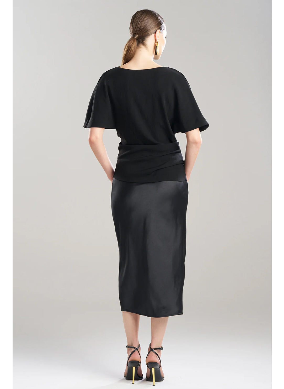Stretch Crepe Black Asymmetric Draped Top