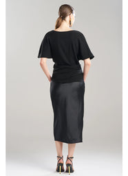 Stretch Crepe Black Asymmetric Draped Top