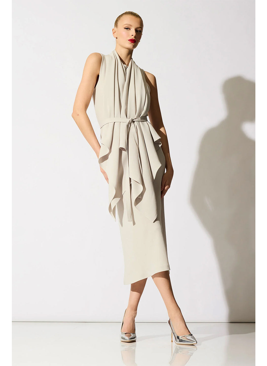 Stretch Crepe Pearl Tank Column Dress