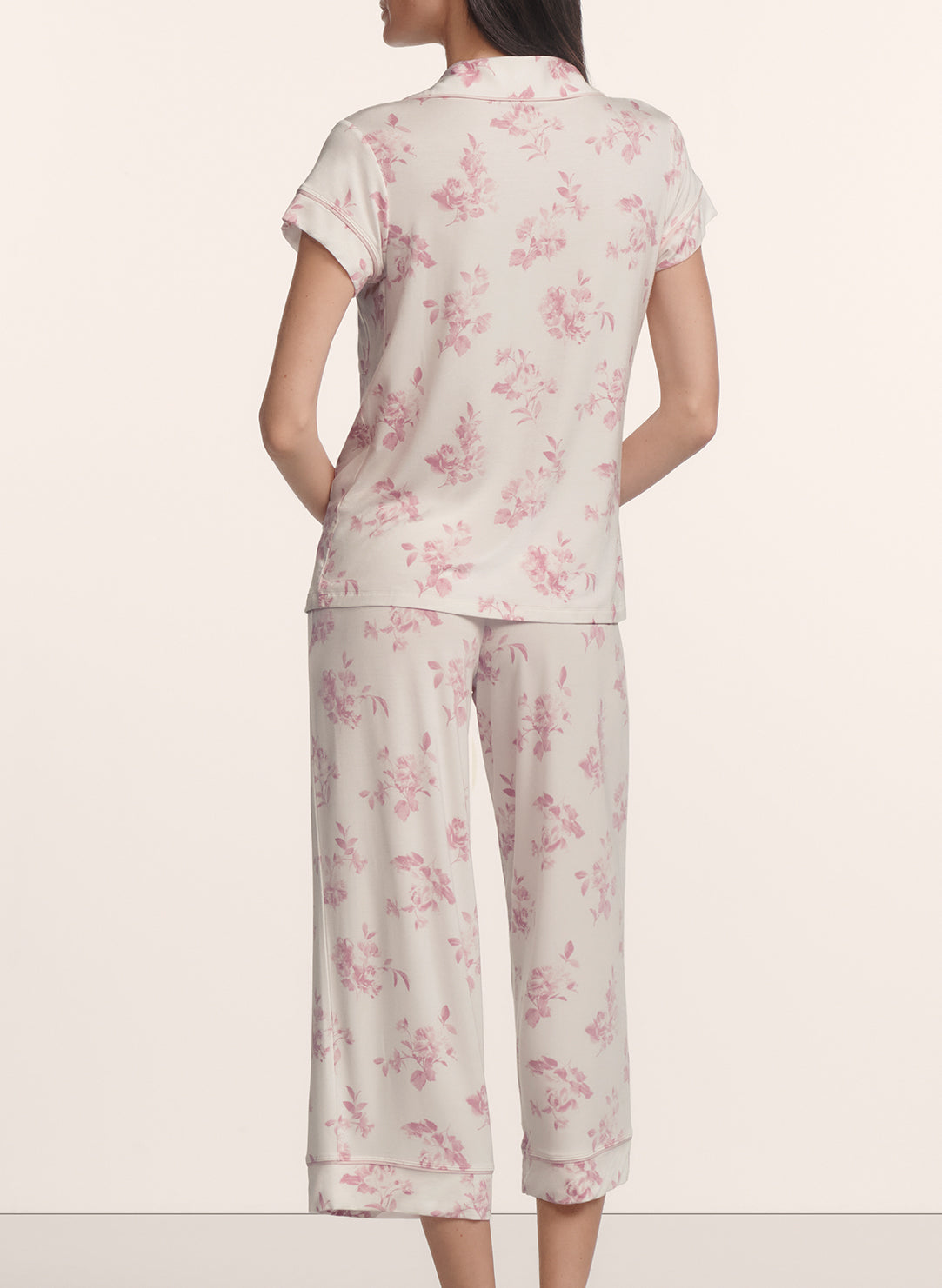 Gisele Printed Rose Garden Cameo Pink SS Cropped PJ Set