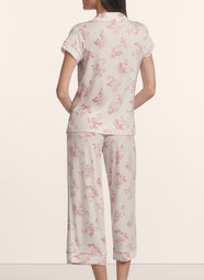 Gisele Printed Rose Garden Cameo Pink SS Cropped PJ Set