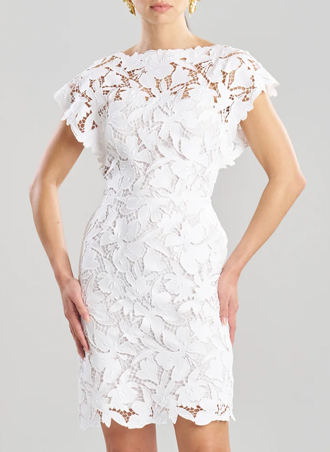 Peony Floral Lace White Mini Dress