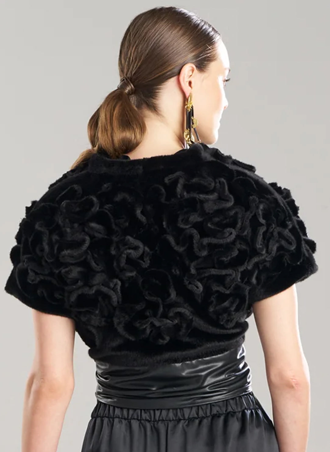 Vegan Luxe Lambskin Black Faux Fur Wrapped Vest