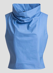 Techno Poplin Blue Iris Funnel Neck Top