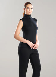 Layering Jersey Black Sleeveless Turtleneck Top