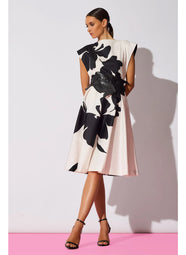 Peony Cotton Chino White/Black Fit and Flare Dress