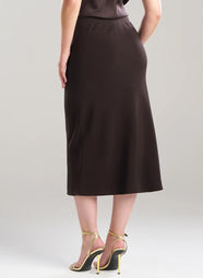 Stretch Crepe Dark Chestnut Pull on Midi Skirt