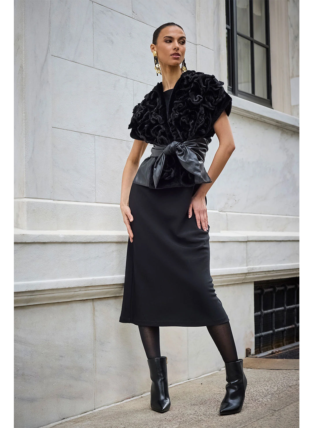 Stretch Crepe Black Tank Column Dress