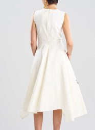 Tech Cotton Taffeta Whisper White Origami Dress with Embroidery