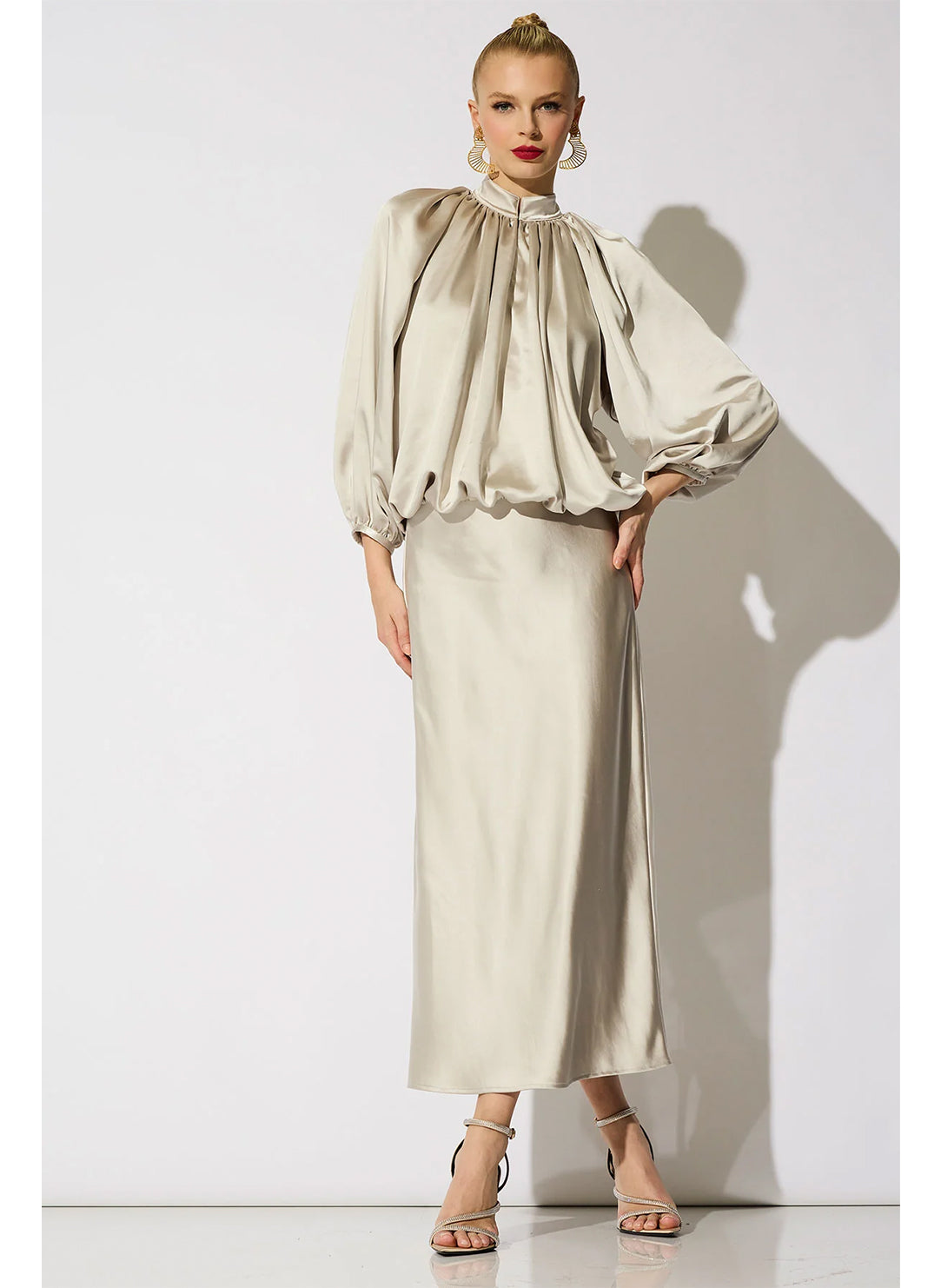 Luxe Satin Pearl Poet Blouse