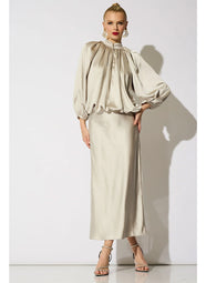 Luxe Satin Pearl Poet Blouse